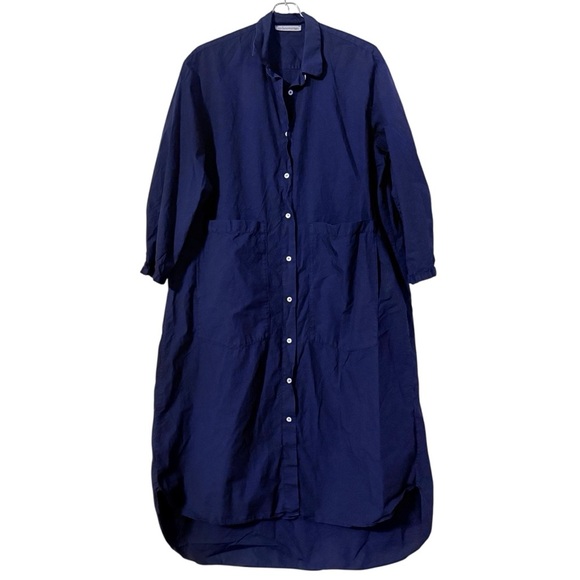 Stefano Mortari Midi Shirt Dress High Low Navy IT 42 or US 6 Lagenlook Artisinal - Picture 2 of 16